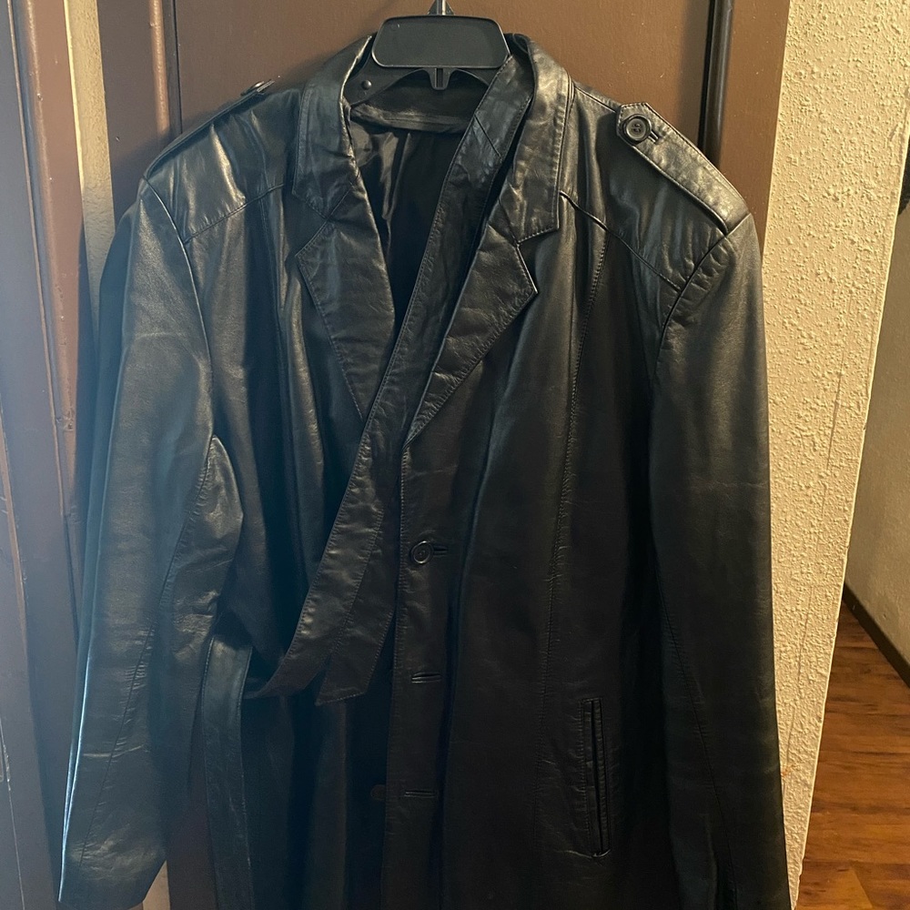 Mens Black Leather Jacket 2XL